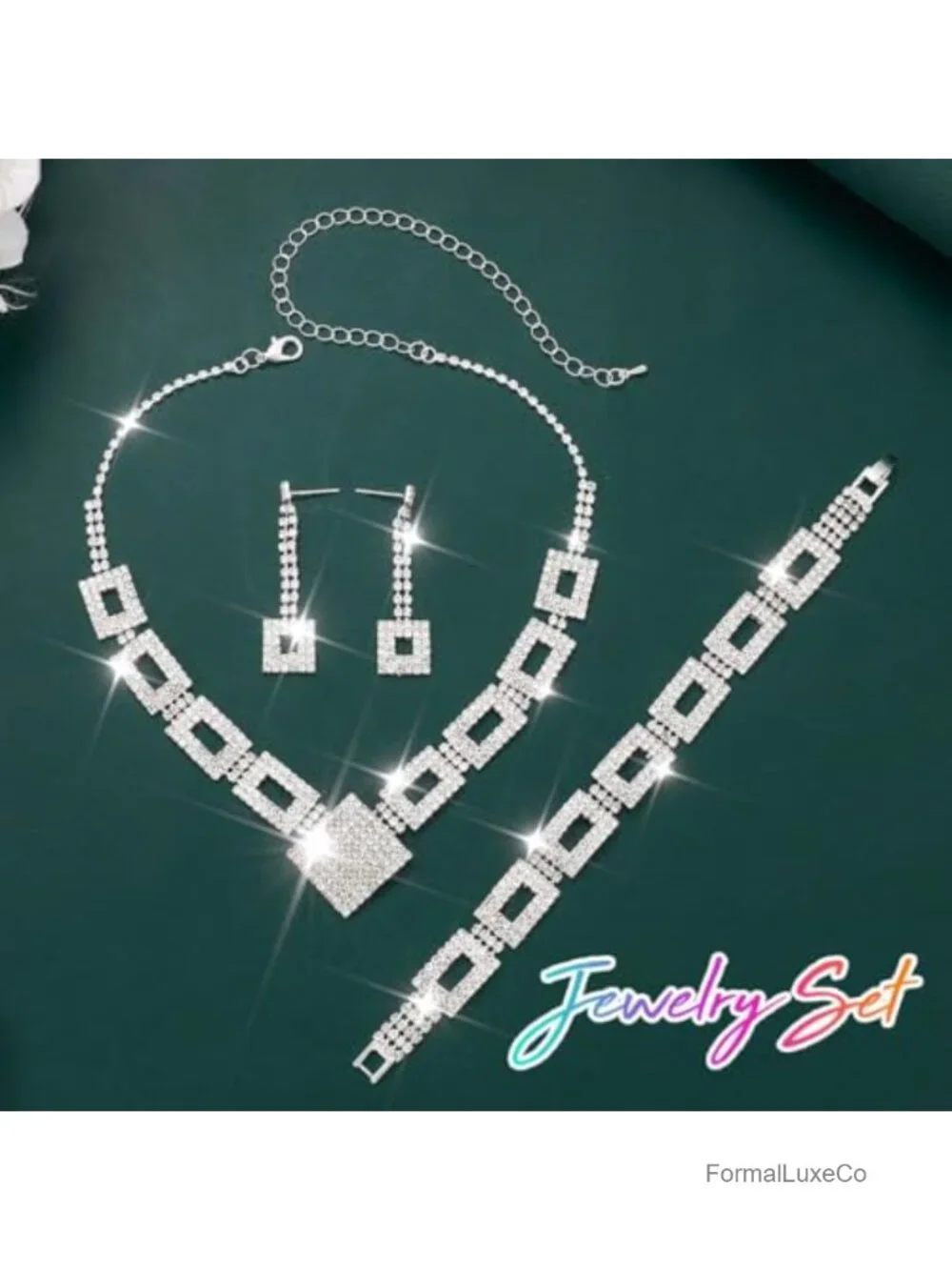Crystal Bridal Wedding Jewelry Set Rhinestone Necklace Earrings Formal Costume